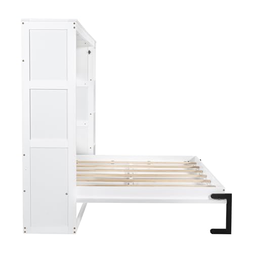 Full Size Horizontal Murphy Bed with Shelves, Foldable into Cabinet W154373
