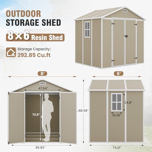 Outdoor Storage Shed 6x6 FT Resin with Floor and Lockable Door Z166