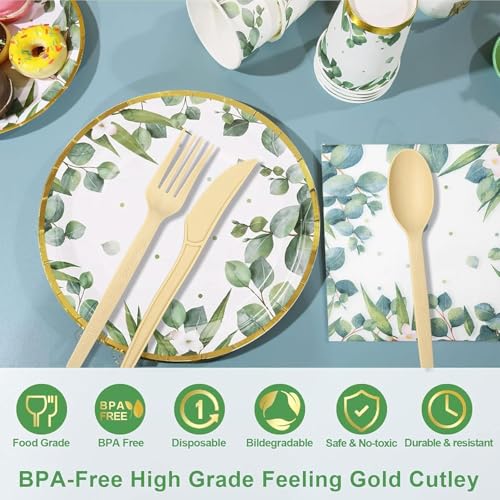 350 Pcs Sage Green Disposable Paper Plates and Cups Set for Party Q1101