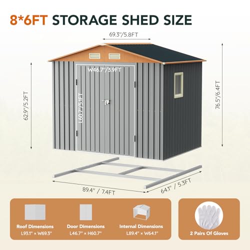 Outdoor Storage Shed with Lockable Door, Compact Metal Tool Shed for Garden O328