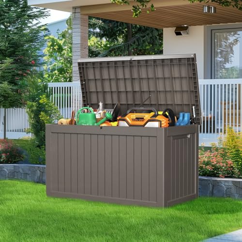 100 Gallon Resin Deck Box, Lockable Patio Outdoor Storage, Waterproof - Black F75230
