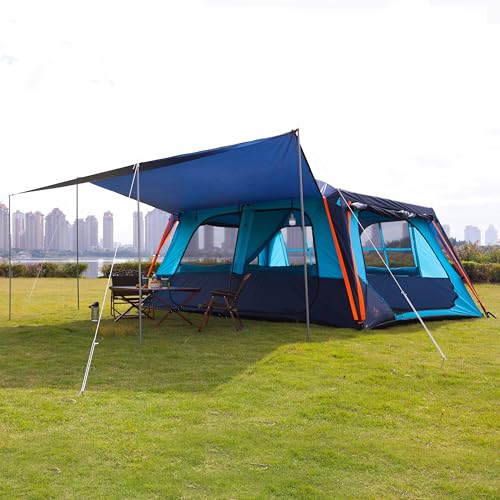 Extra Large Family Cabin Tent 2 Rooms 3 Doors 3 Windows Waterproof for Camping H460