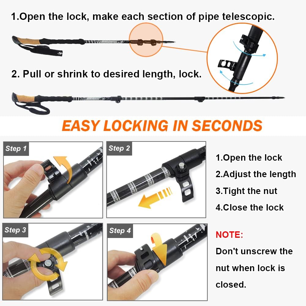 Carbon Fiber Trekking Poles with Cork Handle, Ultralight Telescopic, 53 Inch Z25625