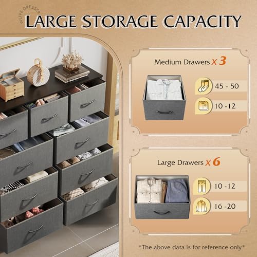 9-Drawer Fabric Storage Tower for Bedroom, Closet, Tall Chest Organizer with Steel Frame R839993
