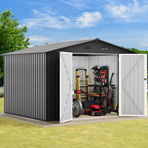 10x8ft Metal Outdoor Storage Shed with Lockable Door and Vents A44303