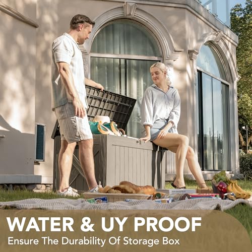Outdoor Resin Deck Box 120 Gallon Waterproof Lockable F693676