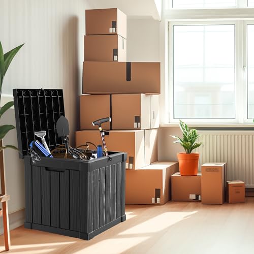 100 Gallon Resin Deck Box, Lockable Patio Outdoor Storage, Waterproof - Black F75230