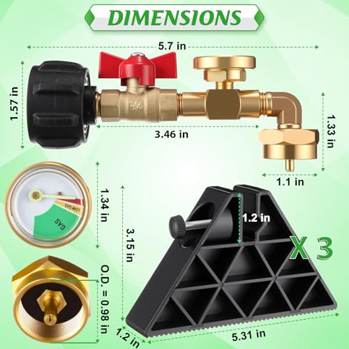 Propane Refill Adapter for 1lb Tank with 3 Cylinder Stand, QCC1 to CGA600 Converter with Gauge and Valve C73992