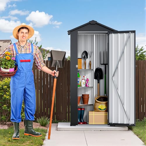Resin Outdoor Storage Shed with Floor and Window, Lockable Small Tool Shed for Garden Patio Backyard, Light Gray V985
