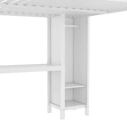 Full Loft Bed with Desk, Storage Shelves, and Wardrobe, Heavy-Duty Frame, Black K6320