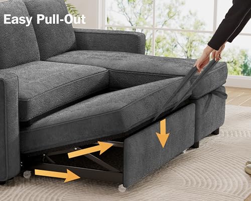 81" Sleeper Sofa Bed with Pull Out Bed, L Shaped Sectional, Chenille Green C110