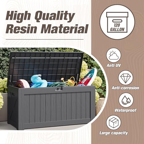 31 Gallon Resin Deck Box Waterproof Indoor Outdoor Storage for Patio Cushions and Garden Tools L90121