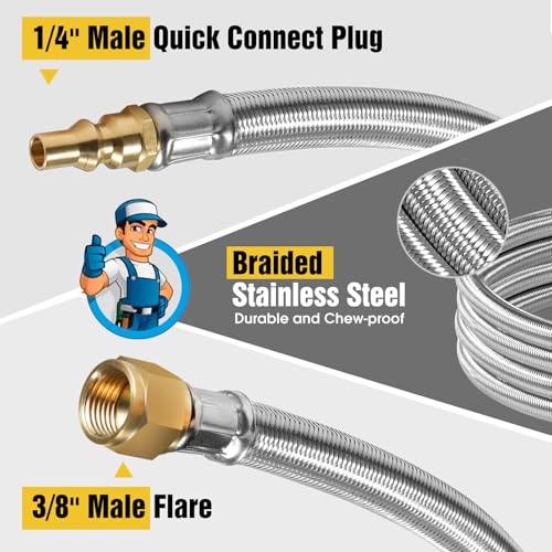12FT Stainless Steel Quick Connect Propane Hose for RV to Gas Grill M8736