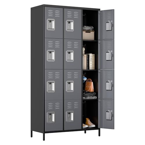 6 Door Metal Storage Locker with 18 Hooks, Black & Dark Grey K6611