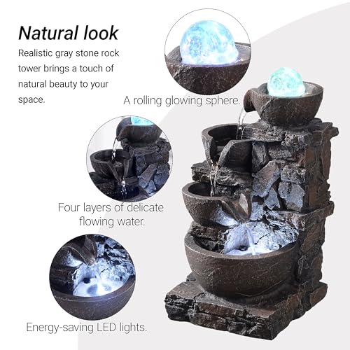 4-Tier Stone Tabletop Fountain with LED Lights Q8981