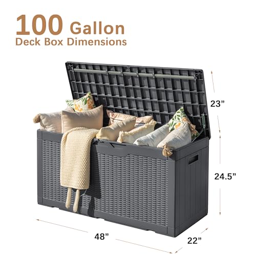 30 Gallon Waterproof Resin Deck Box for Outdoor Patio and Garden Storage Q30388