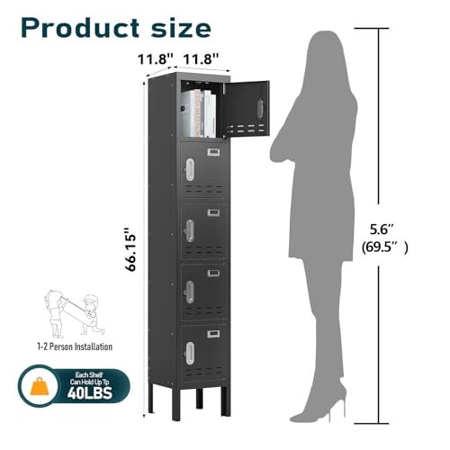 5-Door Steel Storage Locker with Hooks and Card Slots M92401