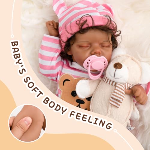 Realistic Reborn Baby Doll with Silicone Soft Body, Black Lifelike Baby Girl with Feeding Kit X111
