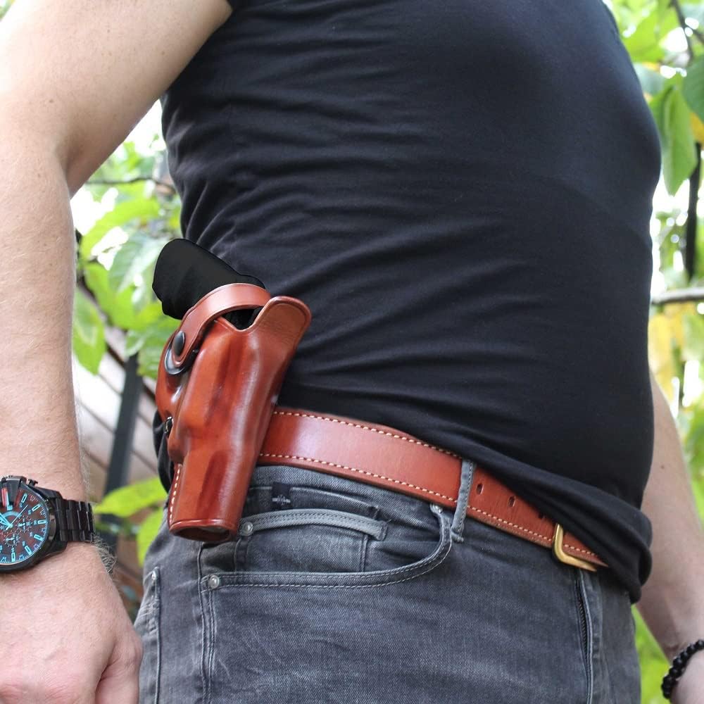 Leather OWB Revolver Holster with Retention Strap, Brown H80163