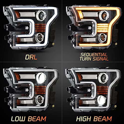 LED Headlights for F150 2015-2017, Projector Lamps with DRL and Sequential Turn Signal V902920