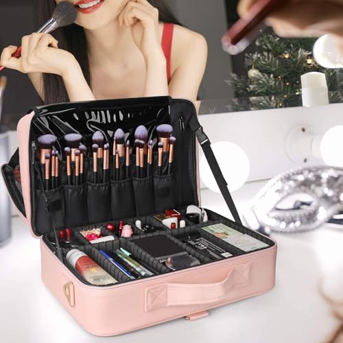 Large Capacity 3 Layer Makeup Case Cosmetic Organizer with Brush Bag R31262