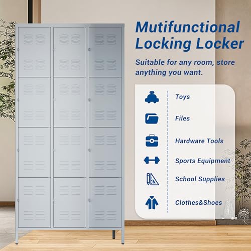 3-Door Blue Steel Storage Locker for Office, School, Gym C68898