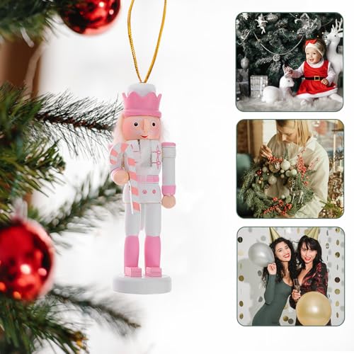 Pink Wooden Nutcracker Ornaments for Christmas Tree, 5 Inch, Set of 5 B857