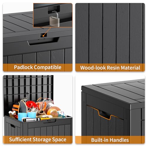 100 Gallon Resin Deck Box, Lockable Patio Outdoor Storage, Waterproof - Black F75230
