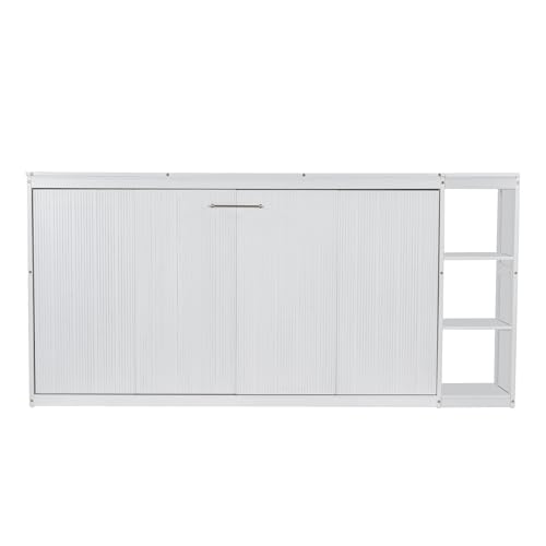 Full Size Horizontal Murphy Bed with Shelves, Foldable into Cabinet W154373