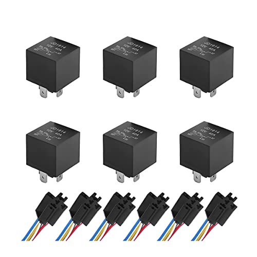 AICEL 6 Pcs 5-Pin 12V Relay Kit, 40 AMP Waterproof Relay and Harness Set, Automotive Relay with Interlocking Harness Socket Holder and Heavy-Duty Pigtail for Auto, Truck, Van, Boat