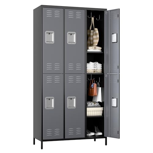 6 Door Metal Storage Locker with 18 Hooks, Black & Dark Grey K6611