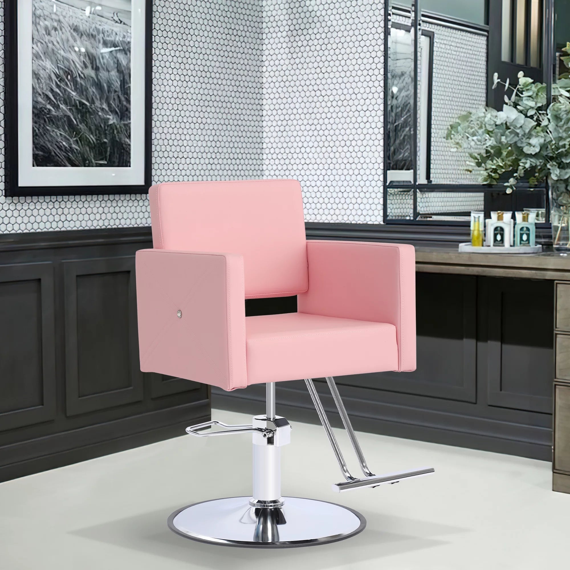 Pink Adjustable Salon Barber Chair with Foot Rest H348