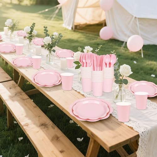 Ivory Paper Plates and Napkins Set for 50 Guests, Disposable Tableware with Utensils M509