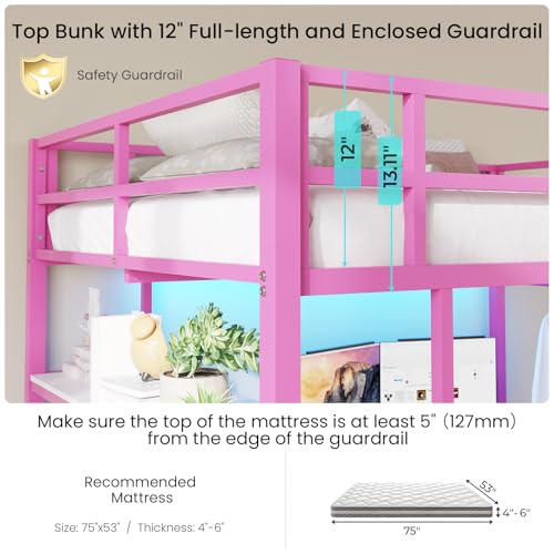 Loft Bed Full Size with L-Shaped Desk and Charging Station G796