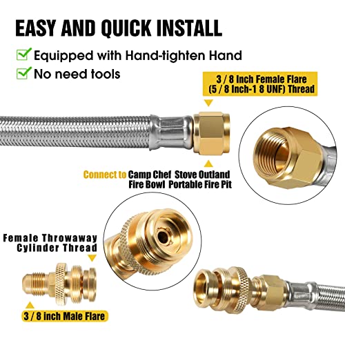 12FT Stainless Steel Quick Connect Propane Hose for RV to Gas Grill M8736