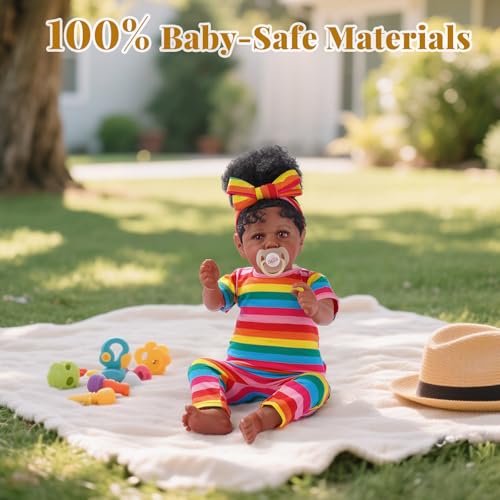 Reborn Baby Doll Black - Lifelike Soft Body African American Newborn Girl 20 Inch Gift Set with Toy Accessories Q335463