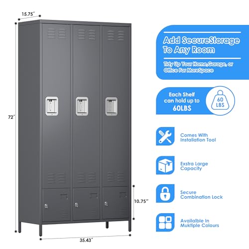 6 Door Metal Storage Locker with 18 Hooks, Black & Dark Grey K6611