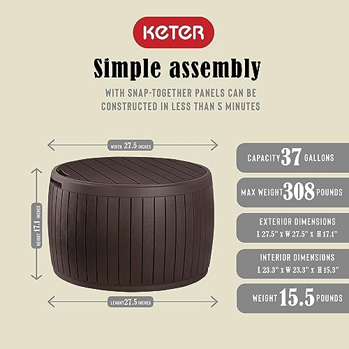 Outdoor Storage Deck Box, 37 Gallon Waterproof Patio Table Bin W1205