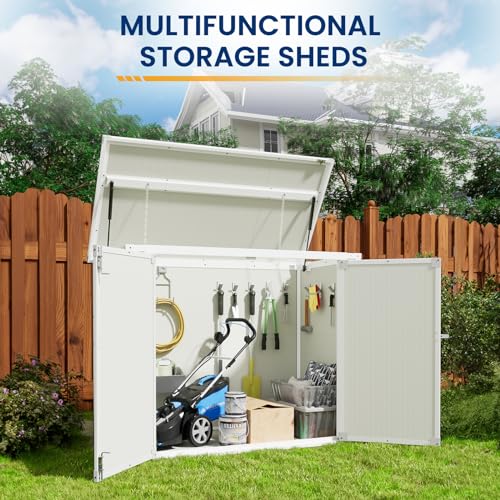 Outdoor Storage Shed, Weather Resistant Resin Box with Floor for Garden Tools I6082