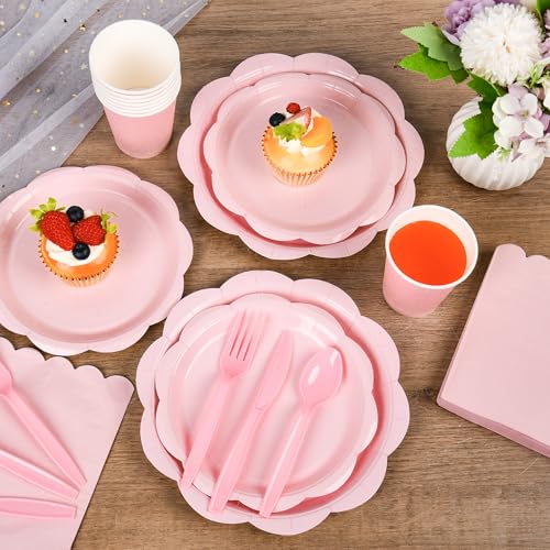 Ivory Paper Plates and Napkins Set for 50 Guests, Disposable Tableware with Utensils M509