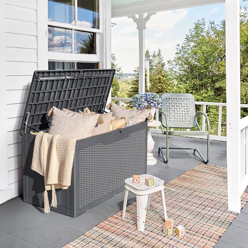 30 Gallon Waterproof Resin Deck Box for Outdoor Patio and Garden Storage Q30388