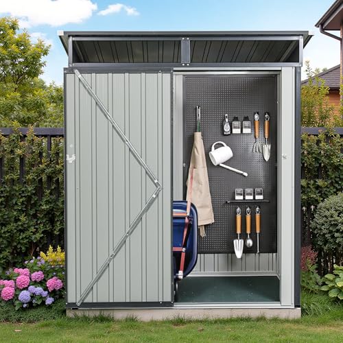 Resin Outdoor Storage Shed with Floor and Window, Lockable Small Tool Shed for Garden Patio Backyard, Light Gray V985