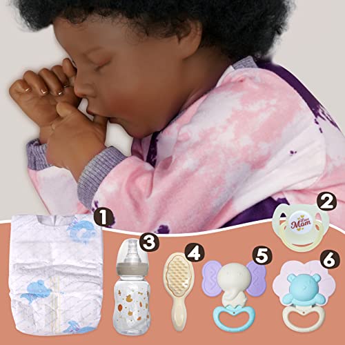 Lifelike Reborn Baby Doll Black 17-Inch with Soft Body and Curls D53590