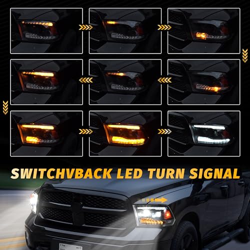 LED Projector Headlights for 2009-2018 Dodge Ram 1500, Sequential Turn Signal U1414