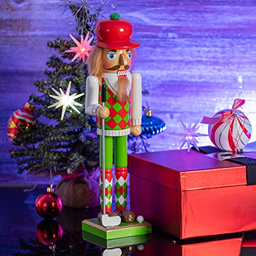 Golf Player Christmas Nutcracker Red and Green Wooden Golfer with Club and Ball 15" X331825