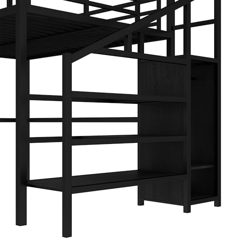 Queen Size Loft Bed with LED Lights, USB Ports and L Shaped Desk T2498
