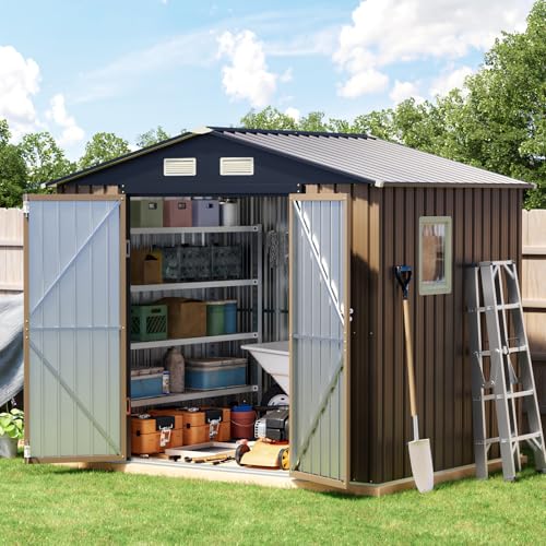 Outdoor Steel Storage Shed with Lockable Doors and Window L987864