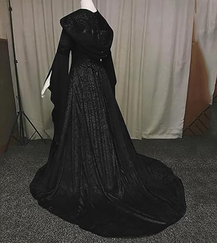Medieval Victorian Dress for Women, Vintage Witch Halloween Costume with Hood W9109