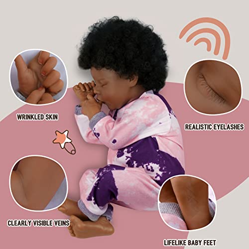Lifelike Reborn Baby Doll Black 17-Inch with Soft Body and Curls D53590