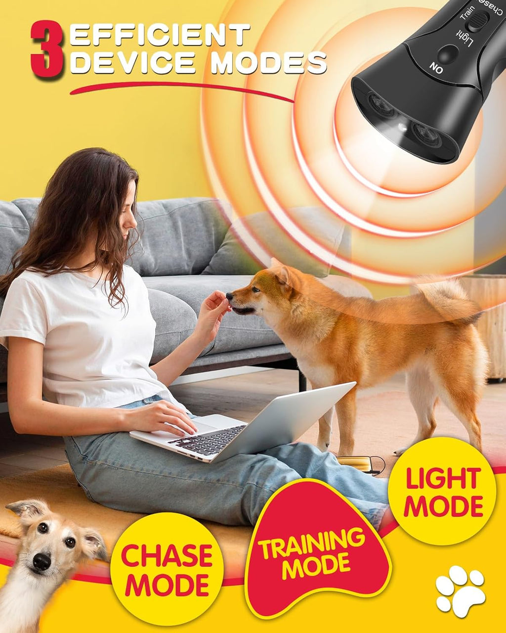 Ultrasonic Dog Bark Deterrent with 3 Modes and LED Light T467